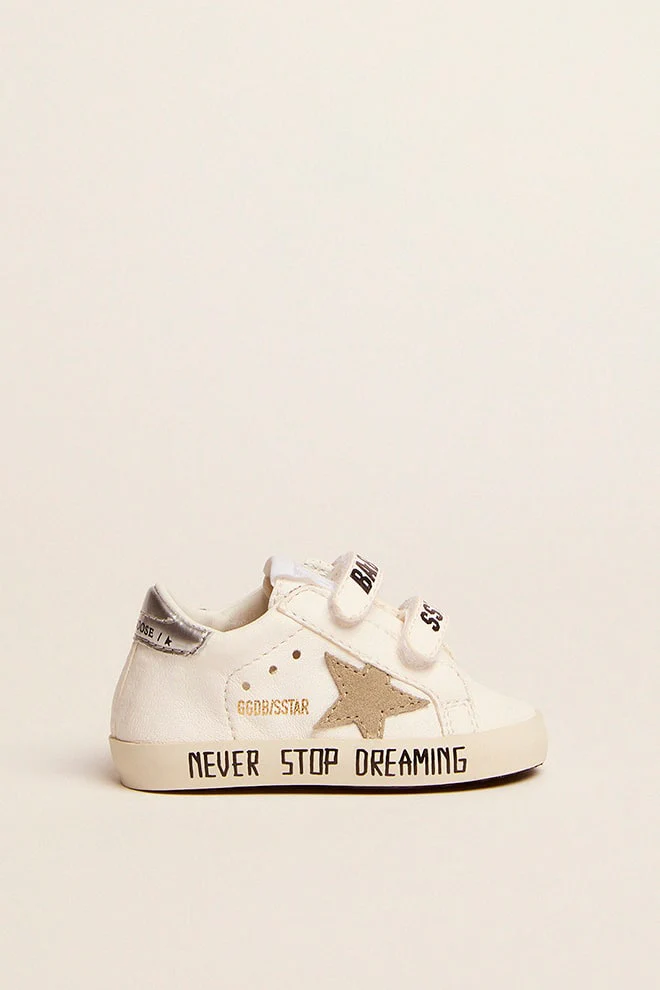 Kids | Baby Old School with Dove Gray Suede Star | White x Taupe x Silver - Image 4