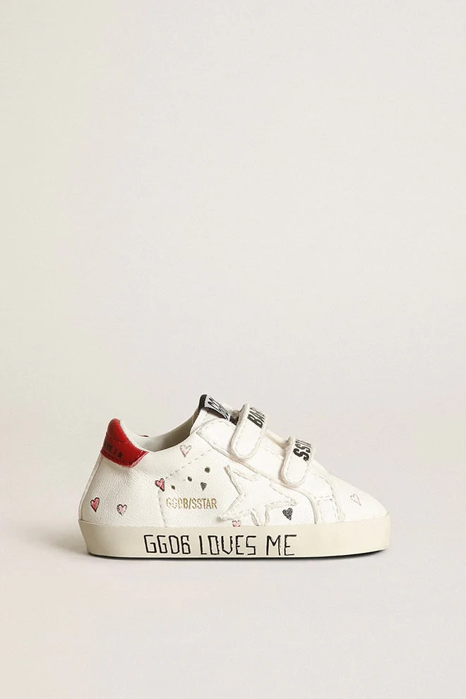 Kids | Baby Old School with White Nappa Star & Red Heel Tab | White x Red - Image 5