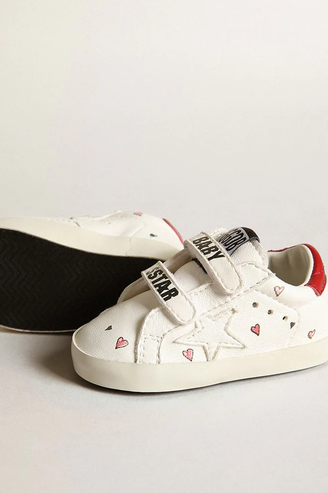 Kids | Baby Old School with White Nappa Star & Red Heel Tab | White x Red - Image 6