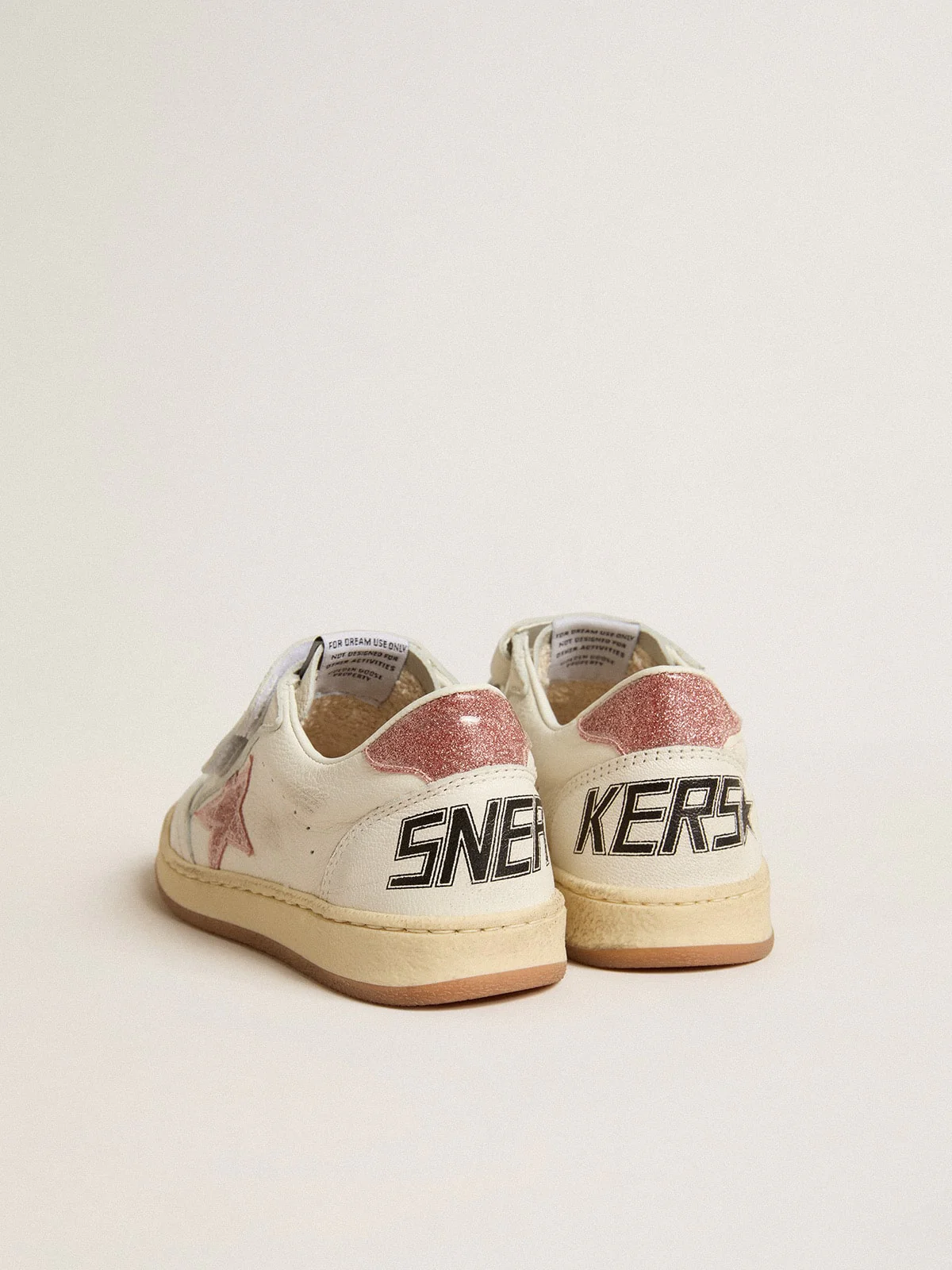 Kids | Ball Star Junior Nappa with Peach-Pink Glitter Star & Heel Tab | White x Peach - Image 8