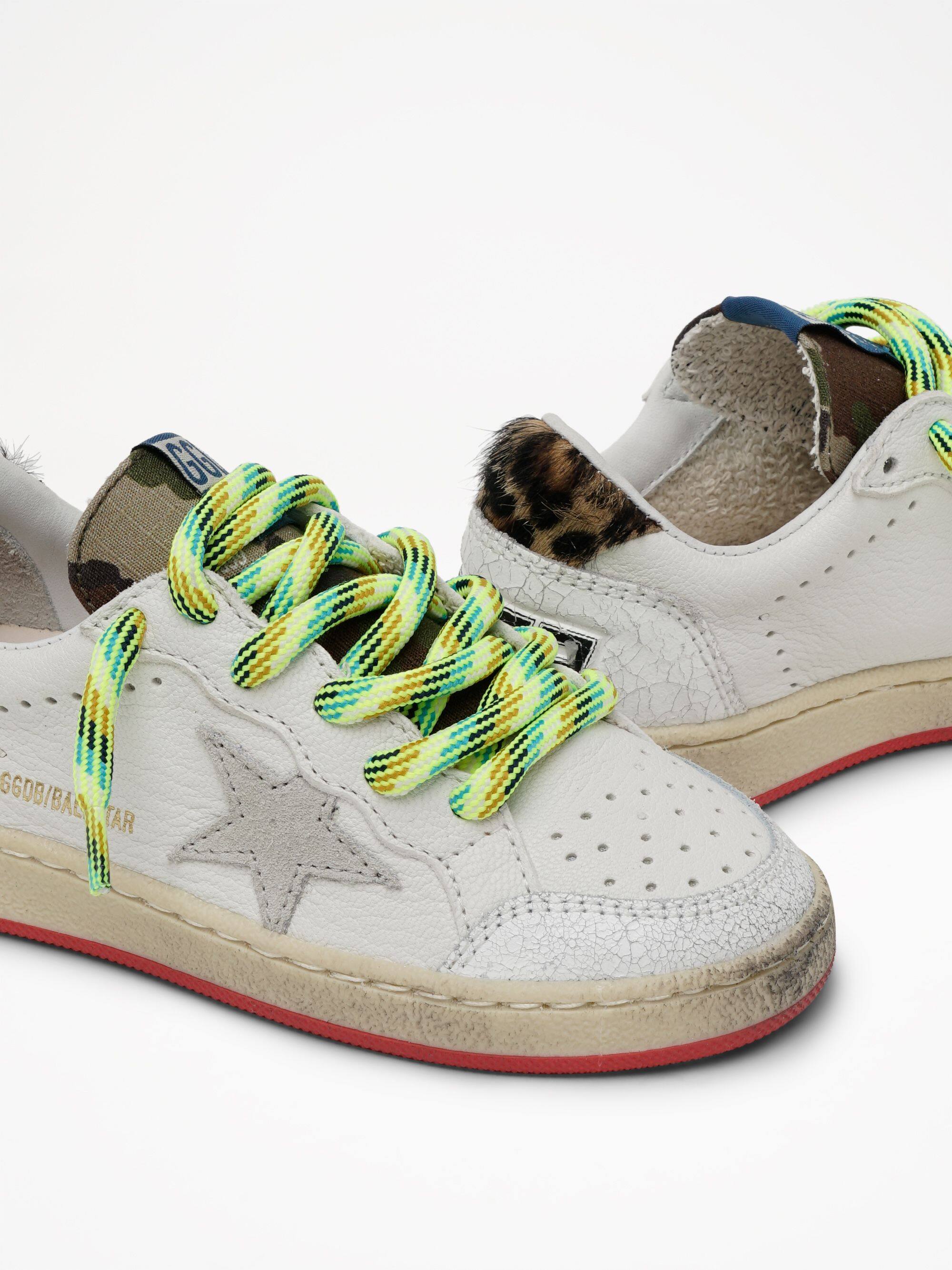Kids | Ball Star Nappa Upper Suede Star Crack Leather Heel | White x Green Camouflage x Ice x Beige Brown Leo - Image 2