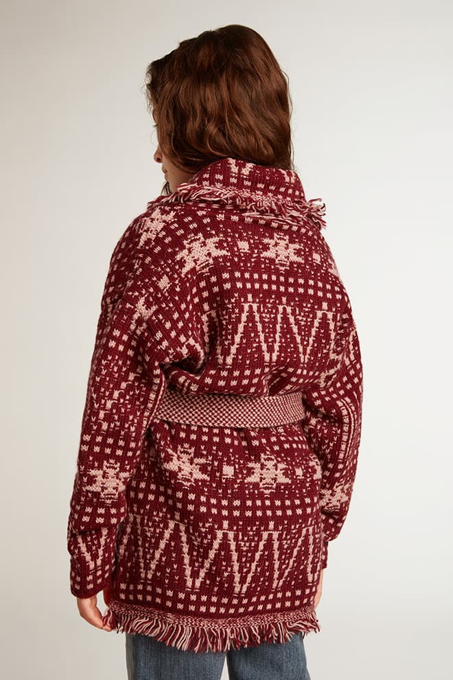 Kids | Belted Cardigan with Burgundy Fair Isle Motif | Windsor Wine x Shadow Grey - Image 14