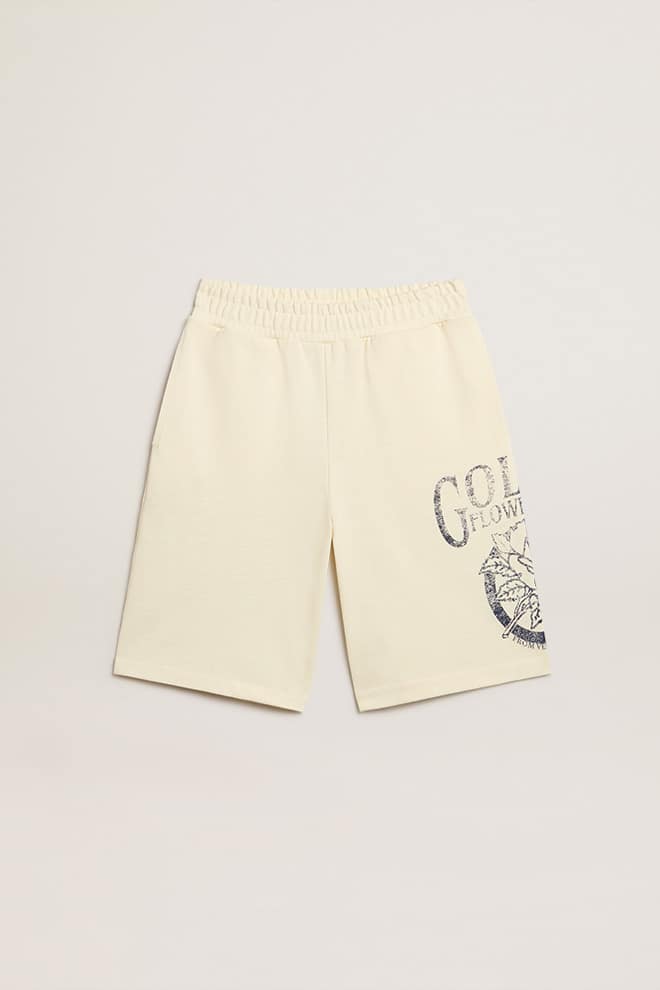 Kids | Bermuda Shorts Aged White with Print On The Front | Artic Wolf x Eclipse - Image 2