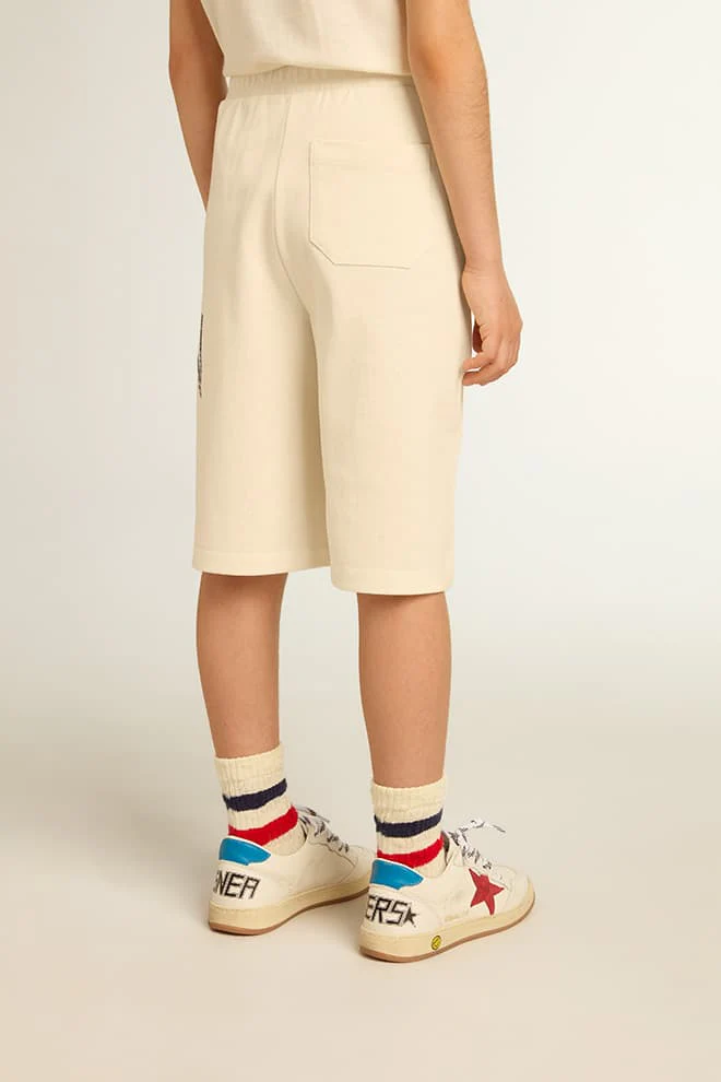 Kids | Bermuda Shorts Aged White with Print On The Front | Artic Wolf x Eclipse - Image 8
