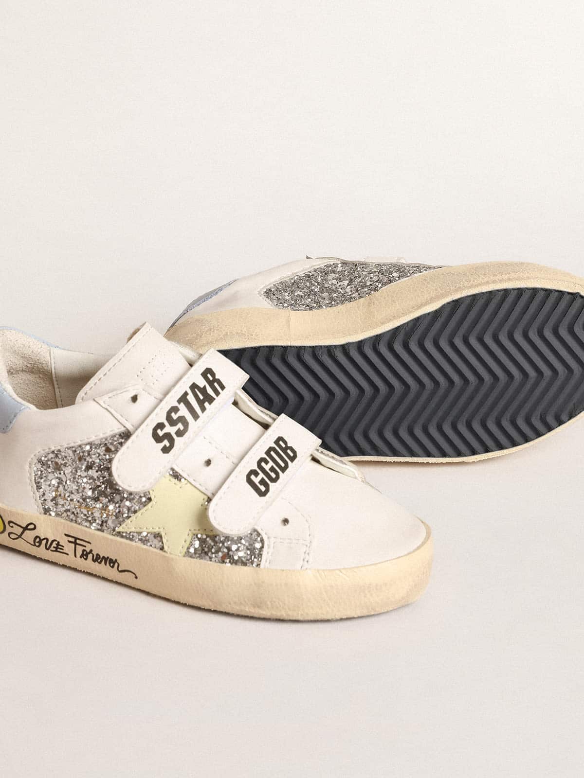 Kids | Bio-Based Old School Junior with Yellow Star & Glitter Inserts | Silver x White x Light Yellow x Powder Blu x Beige - Image 3