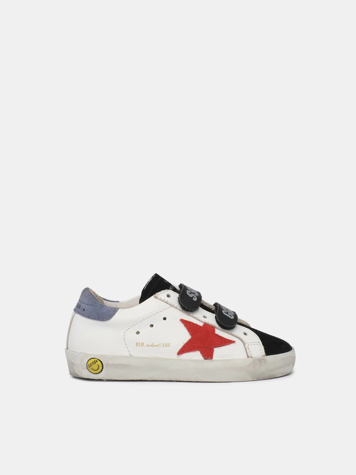 Kids | Black & White Old School Sneakers with Red Star | White x Black x Ruby x Powder Blue - Image 4