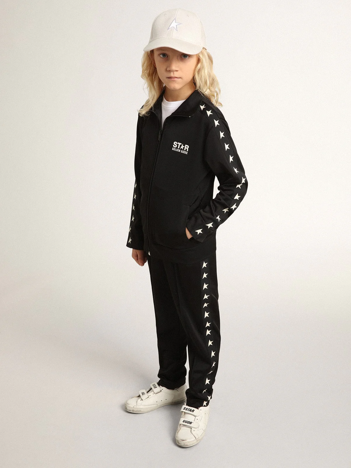 Kids | Black Joggers with Contrasting White Stars | Black x White - Image 5