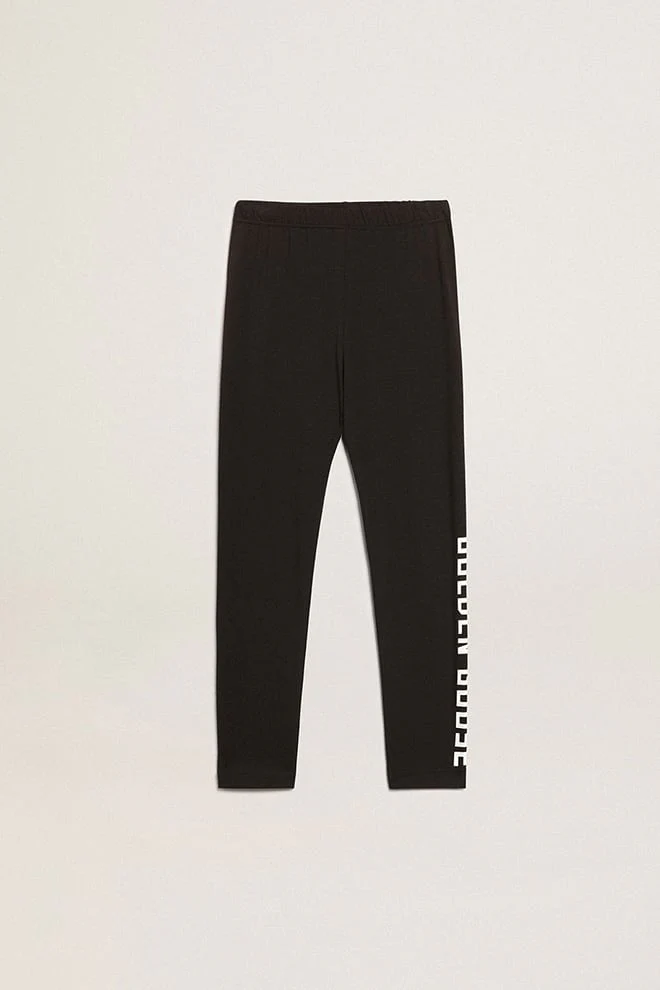 Kids | Black Leggings with White Logo | Black x White - Image 2
