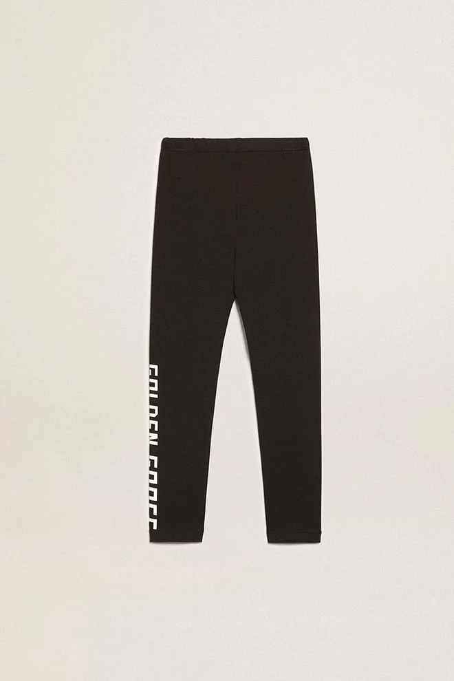 Kids | Black Leggings with White Logo | Black x White - Image 4