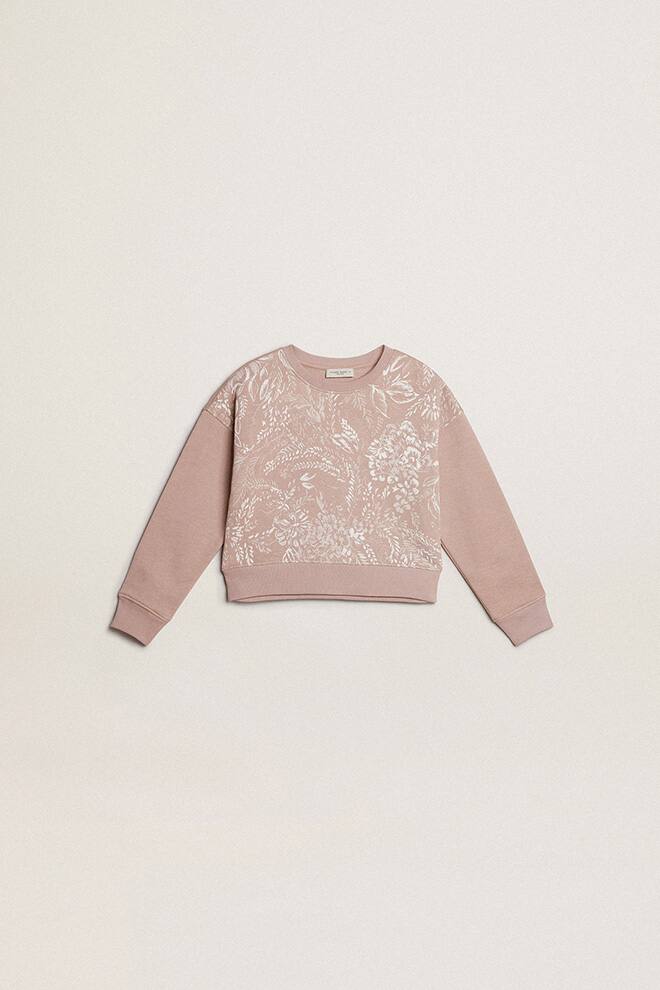 Kids | Cropped Sweatshirt Pink Cotton with Toile De Jouy Print | Shadow Gray - Image 2