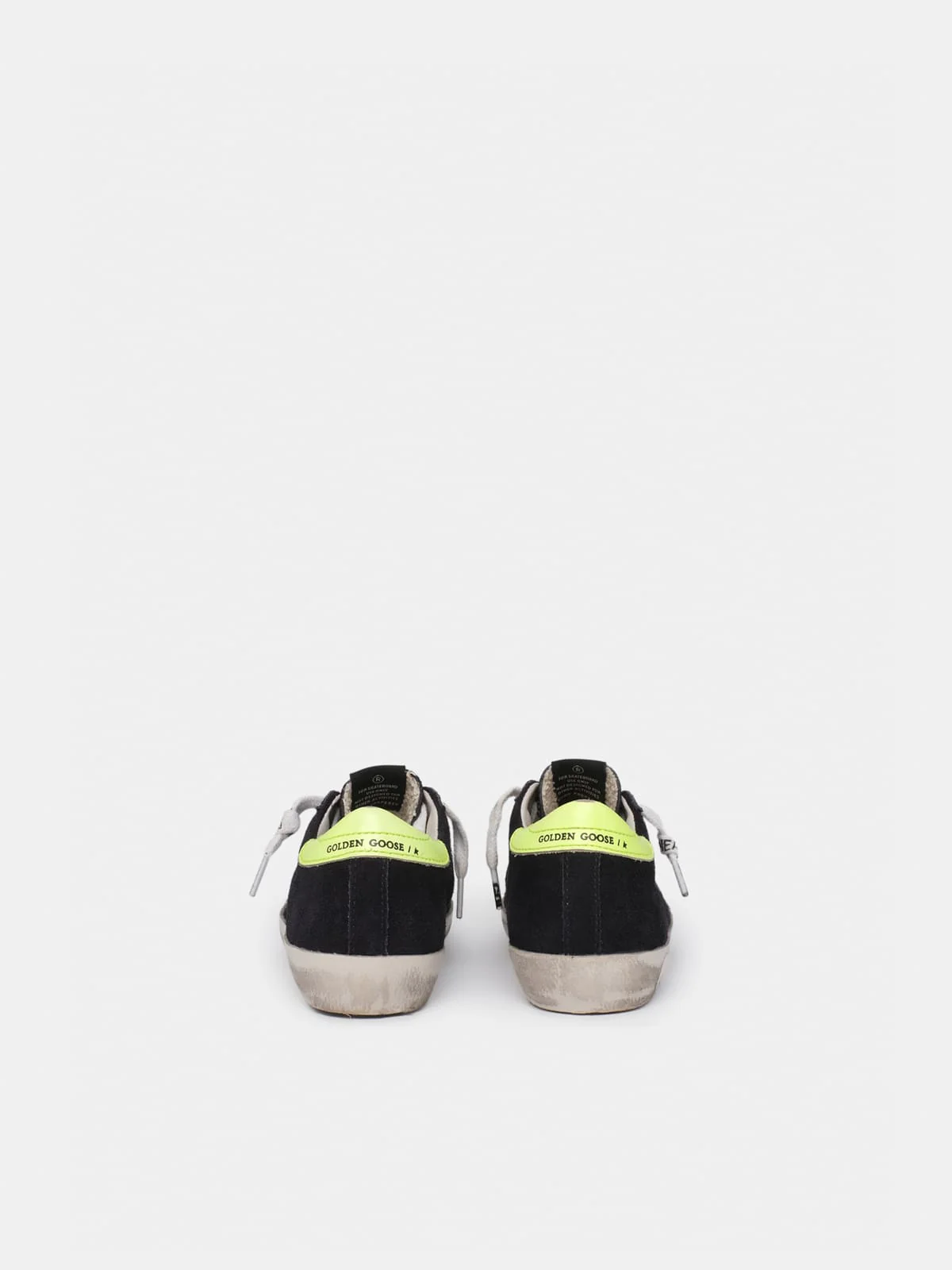 Kids | Dark Blue Suede Super-Star Sneakers with Yellow Heel Tab | Night Blue x White x Yellow Fluo (V2) - Image 6