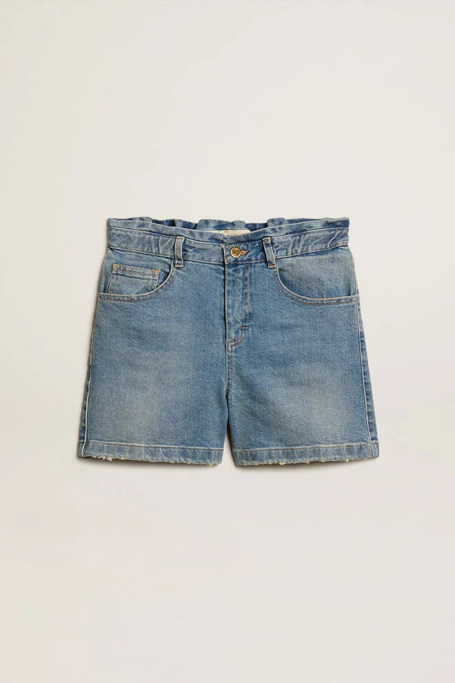 Kids | Denim Shorts with Distressed Finish | Medium Blue - Image 7