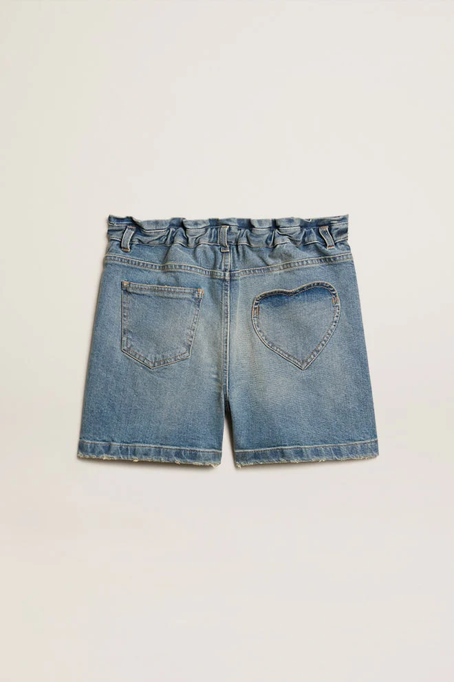 Kids | Denim Shorts with Distressed Finish | Medium Blue - Image 9