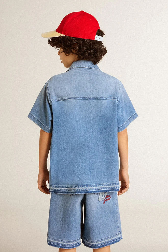 Kids | Denim Shorts with Embroidery On The Back | Medium Blue - Image 12