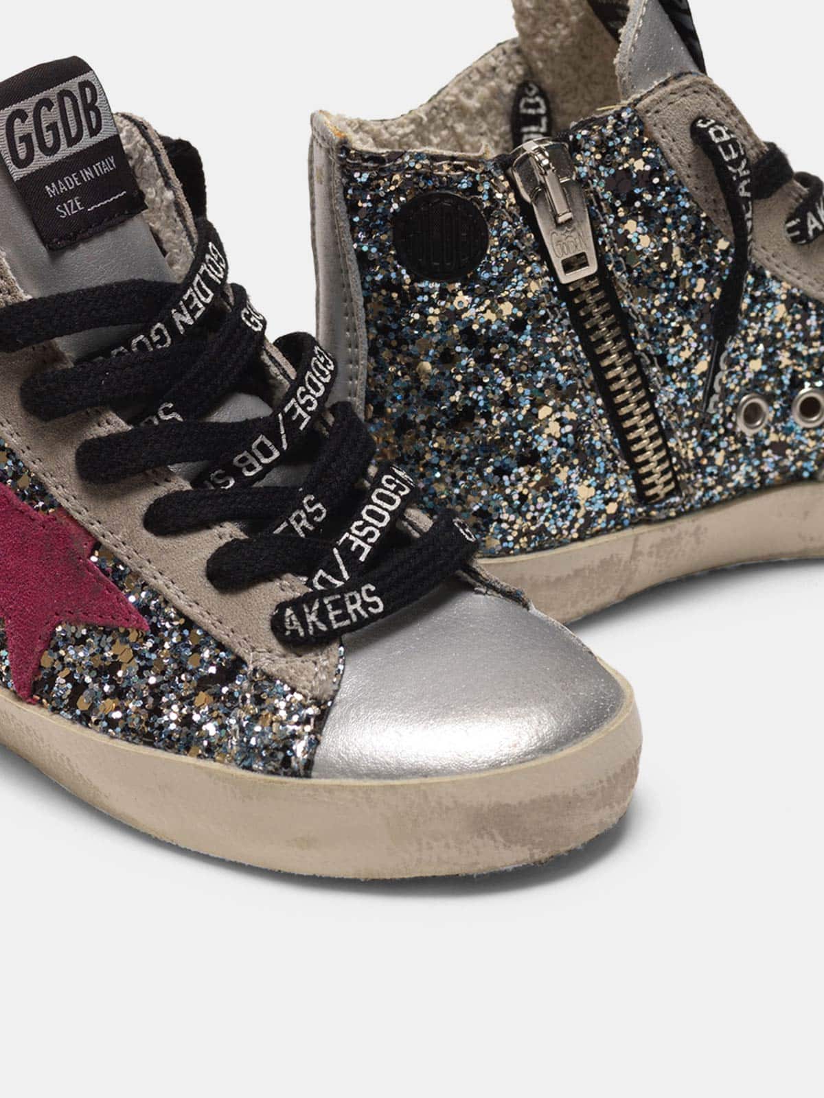 Kids | Francy Sneakers Silver Leather with Glitter Star (V1) - Image 5