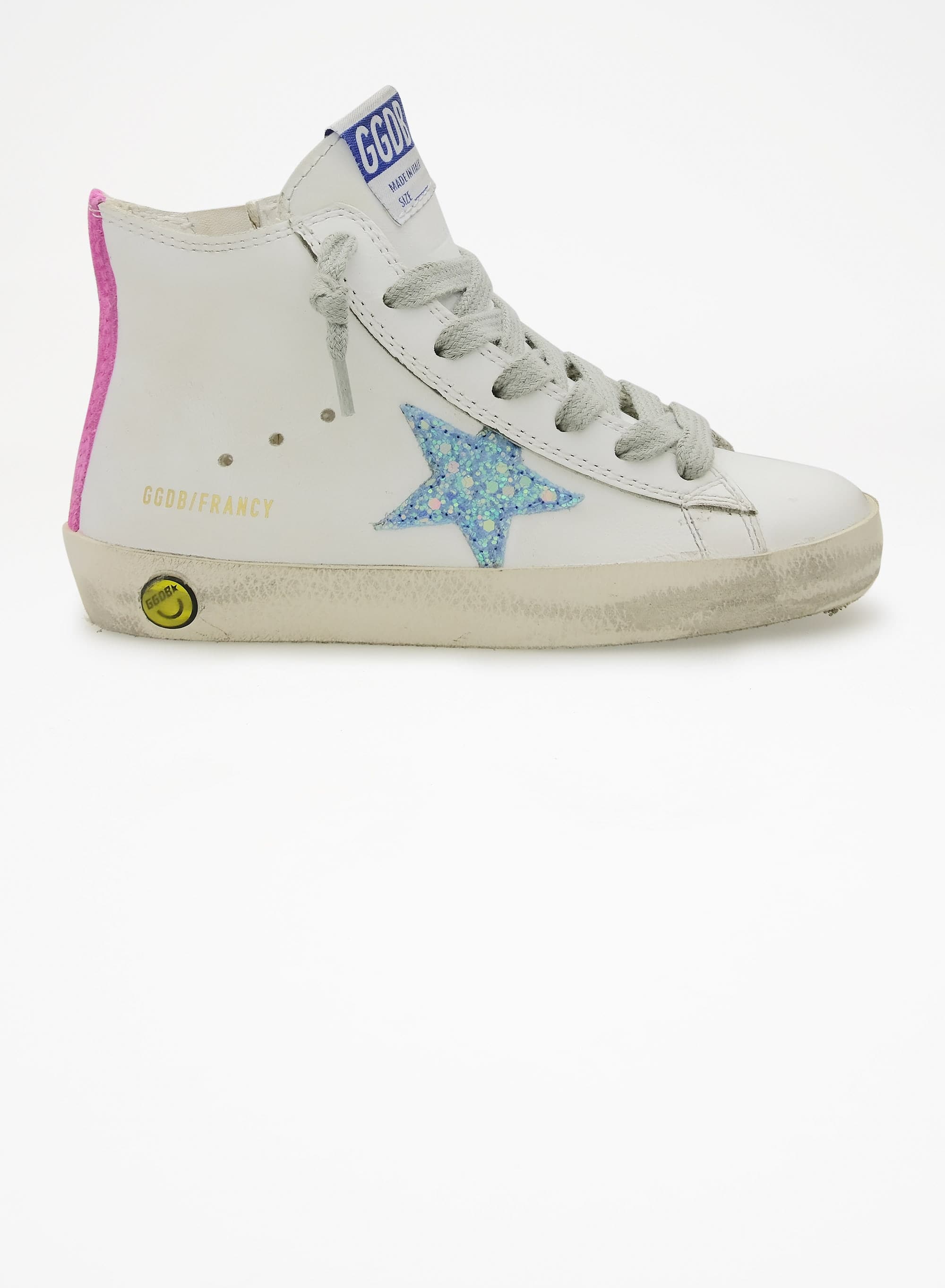 Kids | Francy with White Leather, Light Blue Star with Pallettes & Fucsia Fluo Detail | White x Light Blue x Fuchsia Fluo - Image 4