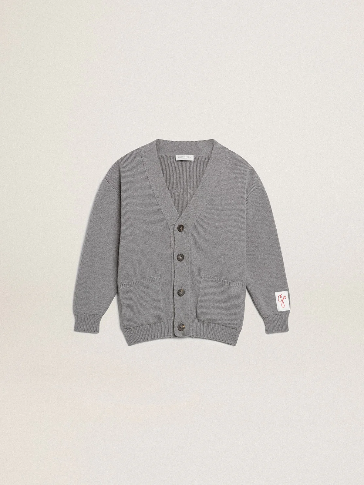 Kids | Gray Cotton Cardigan with Logo On The Back | Grigio - Image 9