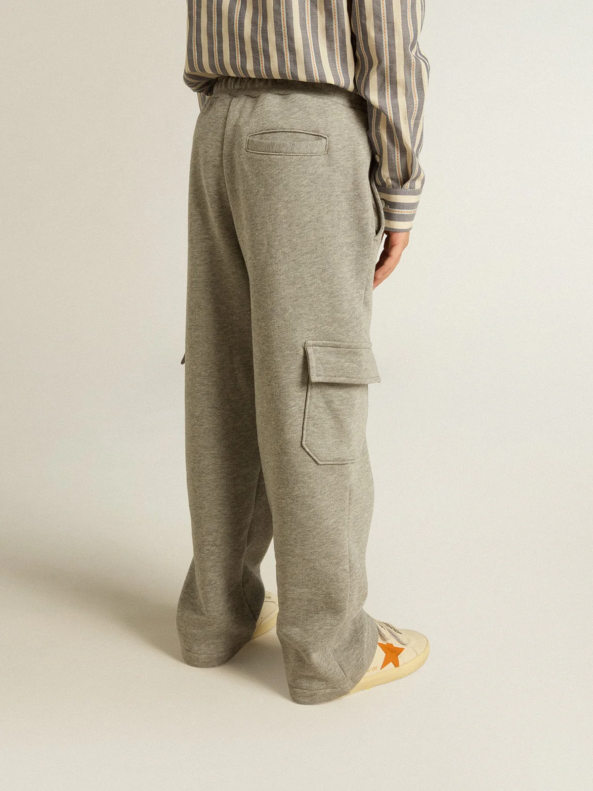 Kids | Gray Melange Cotton Cargo Joggers with Embroidery | Grey Melange x Red - Image 3