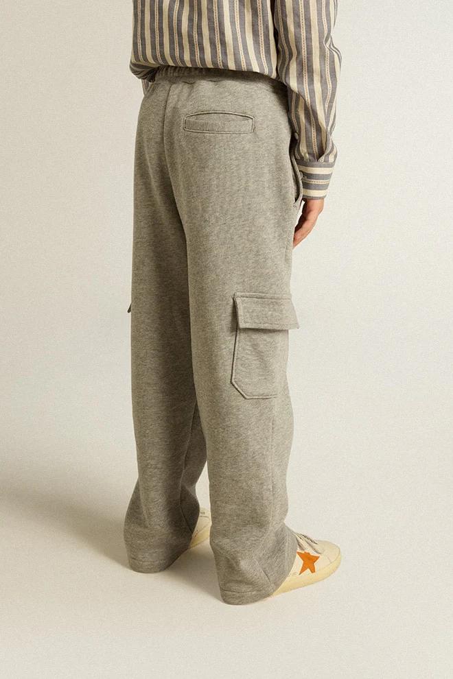 Kids | Gray Melange Cotton Cargo Joggers with Embroidery | Grey Melange x Red - Image 6