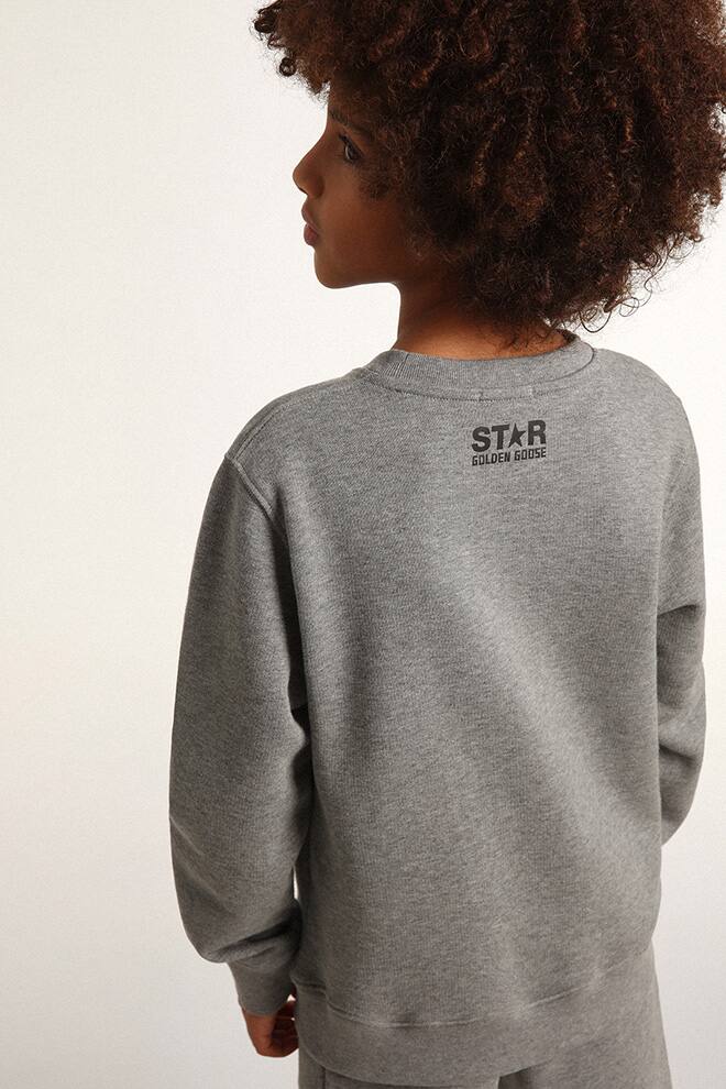 Kids | Gray Sweatshirt with Black Maxi Star On The Front | Grey Melange x Black - Image 5
