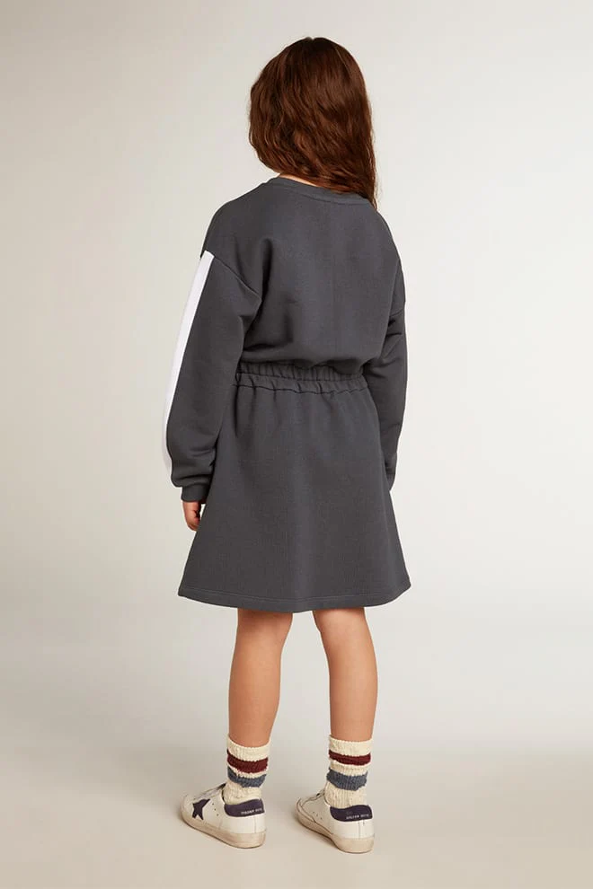 Kids | Grey Dress with Logo Front & White Stripes On Sleeves | Sea Storm x Artic Wolf - Image 3