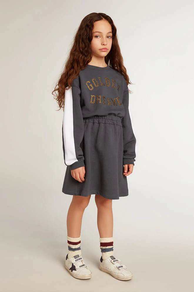 Kids | Grey Dress with Logo Front & White Stripes On Sleeves | Sea Storm x Artic Wolf - Image 5