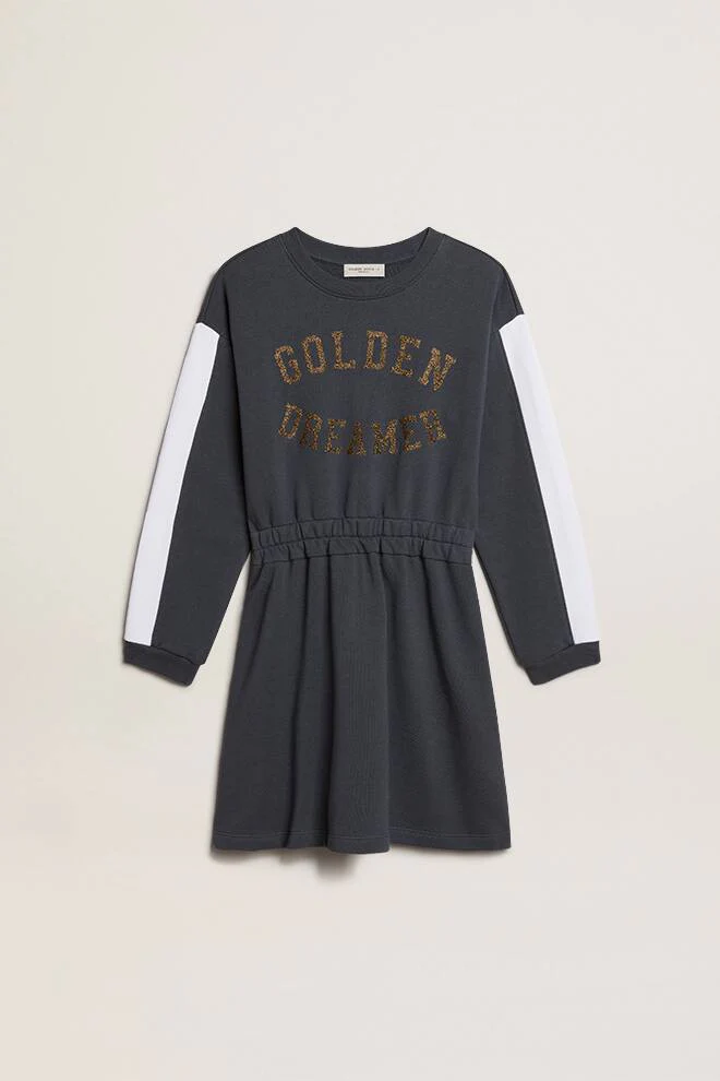 Kids | Grey Dress with Logo Front & White Stripes On Sleeves | Sea Storm x Artic Wolf - Image 6