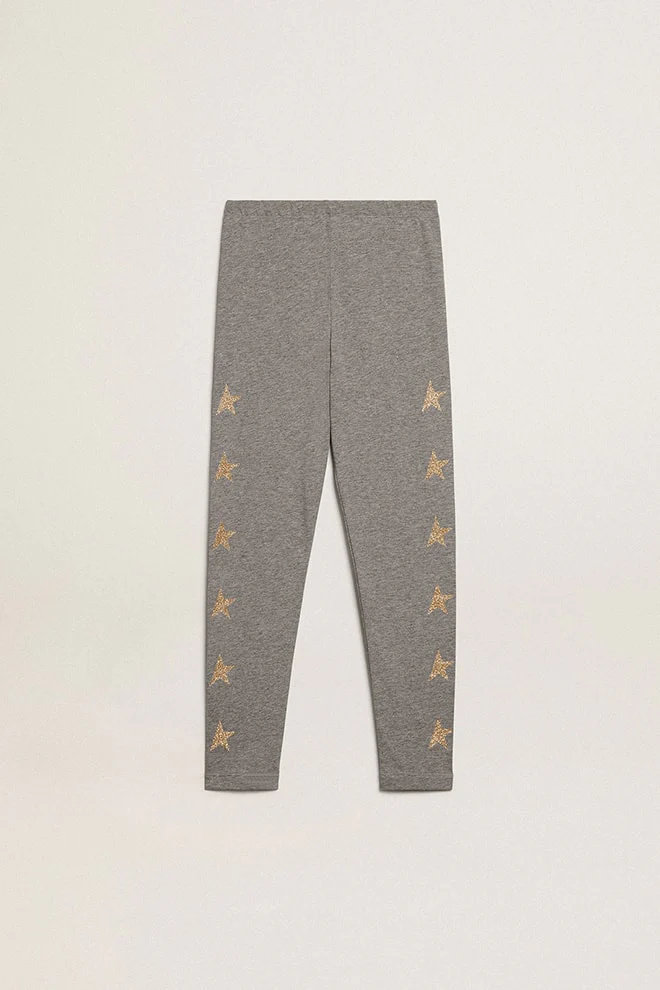 Kids | Grey Star Collection Sweatpants with Gold Glitter Stars On Both Sides | Grey Melange x Gold - Image 4