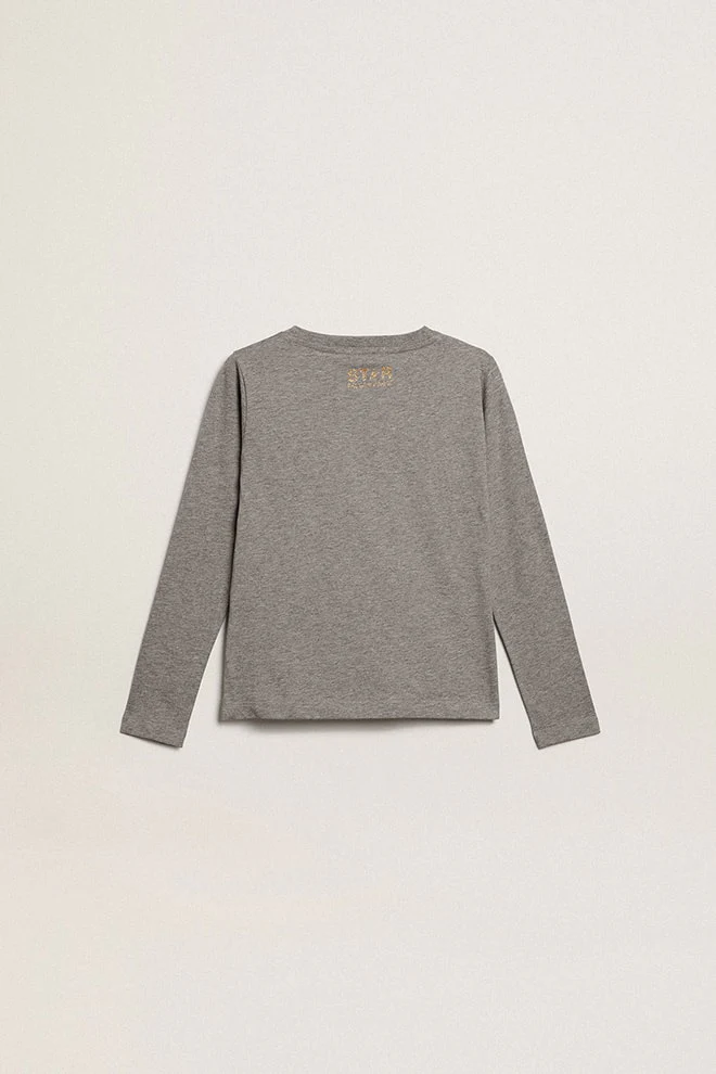 Kids | Grey Star Collection T-Shirt with Large Gold Glitter Star On The Front | Grey Melange x Gold - Image 3