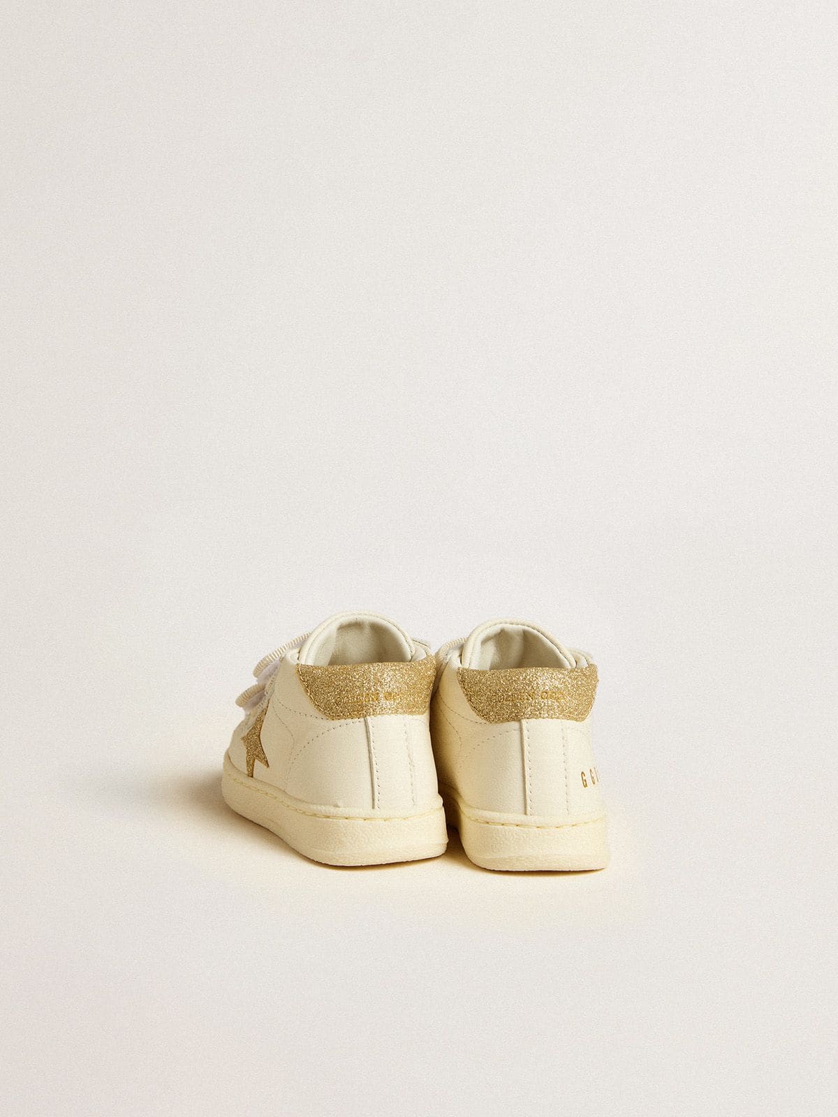 Kids | June Junior White Nappa Leather with Gold Glitter Star & Heel Tab | White x Platinum - Image 2