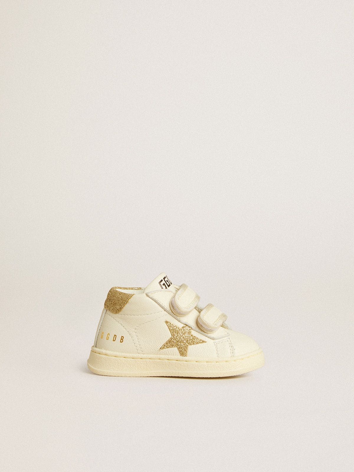 Kids | June Junior White Nappa Leather with Gold Glitter Star & Heel Tab | White x Platinum - Image 7