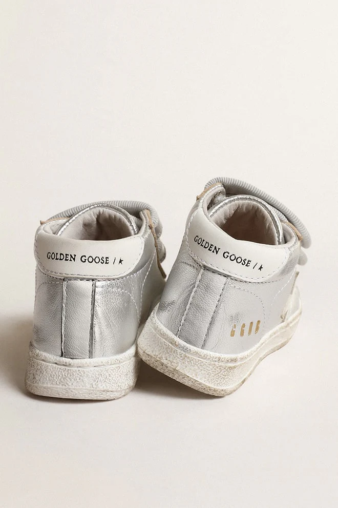 Kids | June Sneakers Silver Leather with White Star & Heel Tab | Silver x White - Image 4