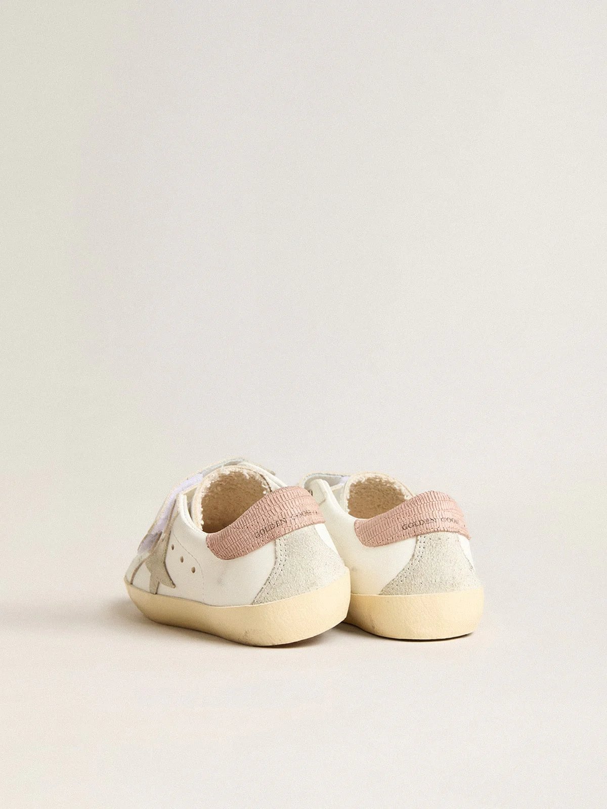 Kids | Junior Old School Leather with Gray Suede Star & Old Rose Heel Tab | White x Ice x Antique Pink - Image 7