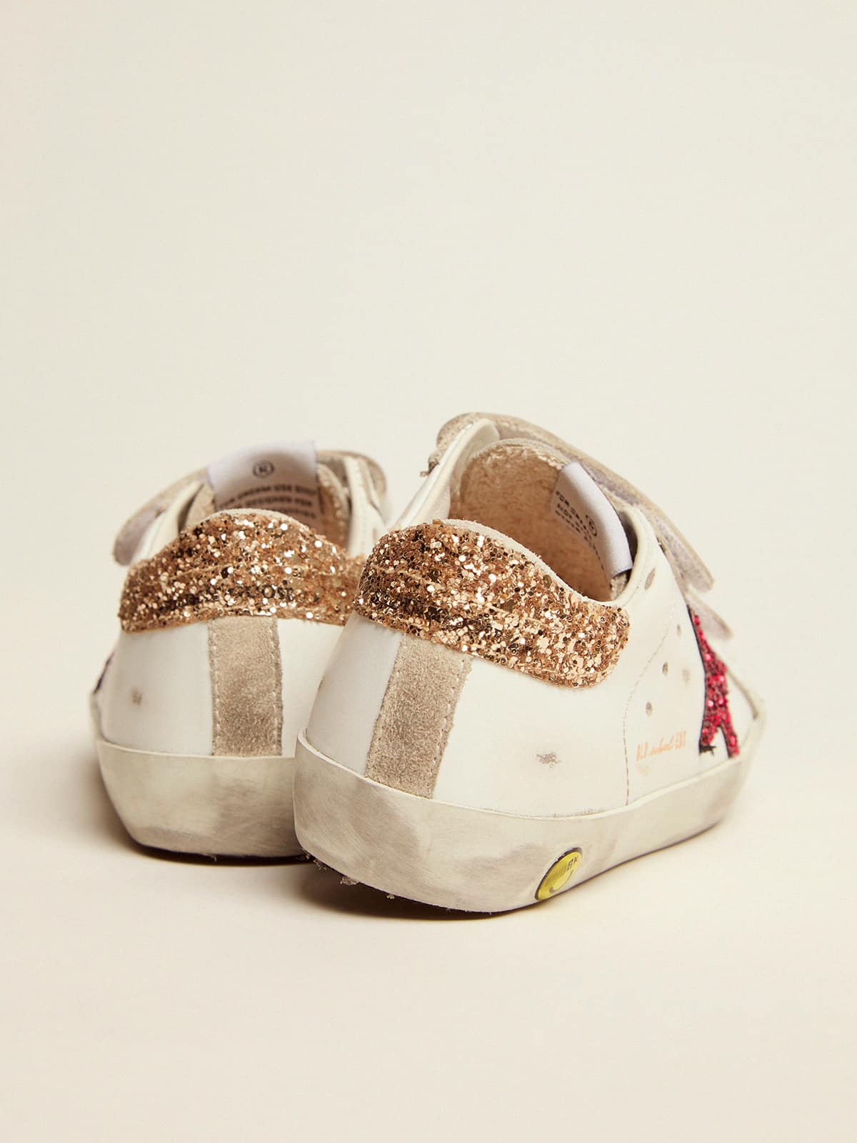 Kids | Junior Old School Sneakers with Colored Glitter Star & Heel Tab | White x Red x Ice x Gold x - Image 2