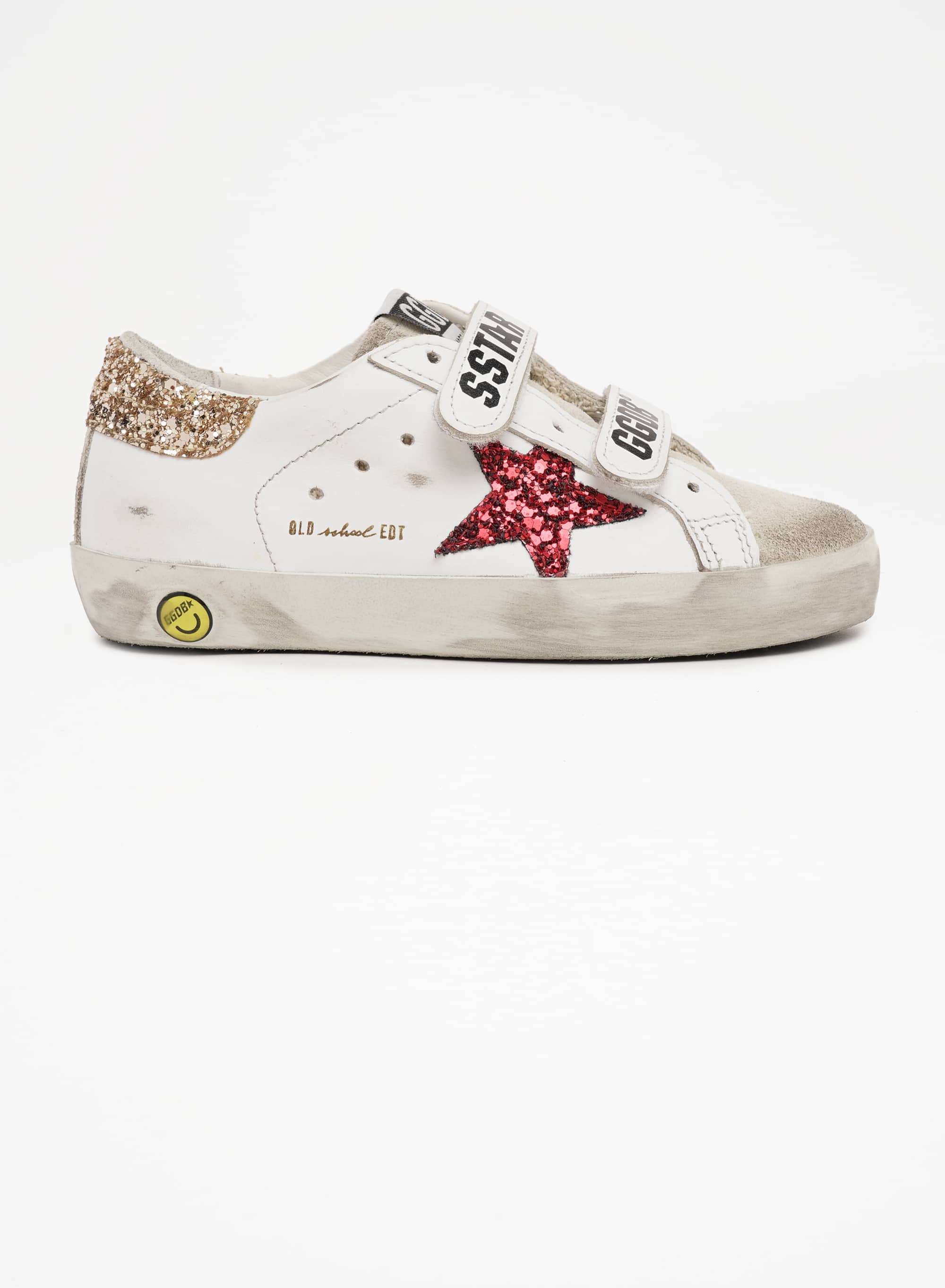 Kids | Junior Old School Sneakers with Colored Glitter Star & Heel Tab | White x Red x Ice x Gold x - Image 5