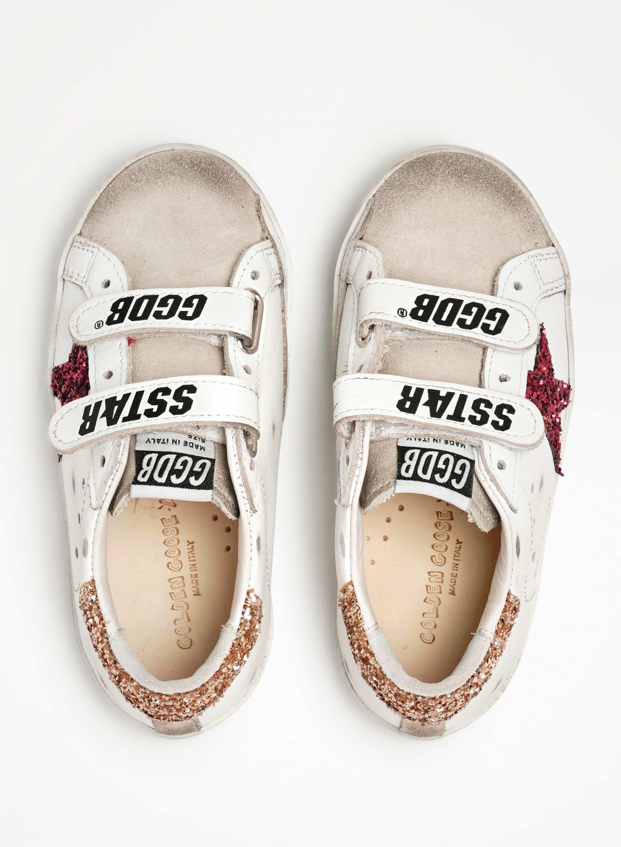 Kids | Junior Old School Sneakers with Colored Glitter Star & Heel Tab | White x Red x Ice x Gold x - Image 6
