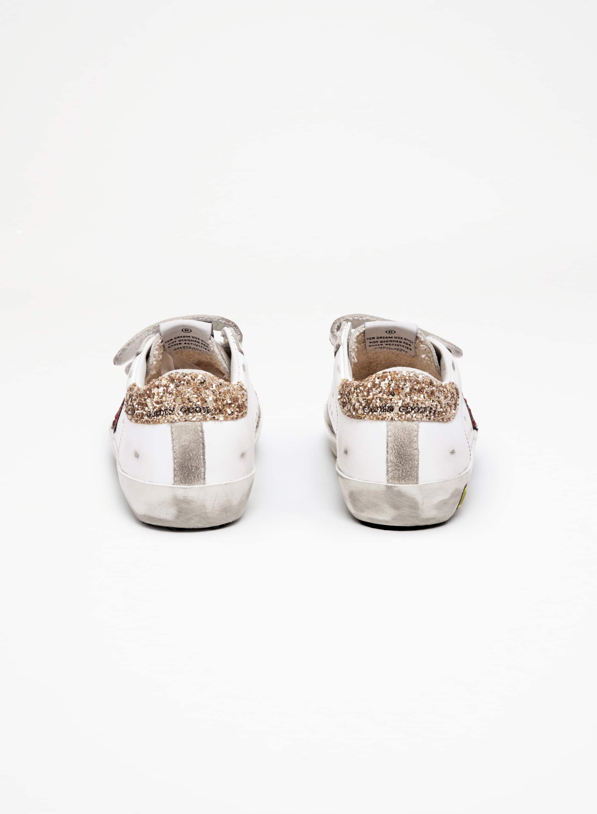 Kids | Junior Old School Sneakers with Colored Glitter Star & Heel Tab | White x Red x Ice x Gold x - Image 8