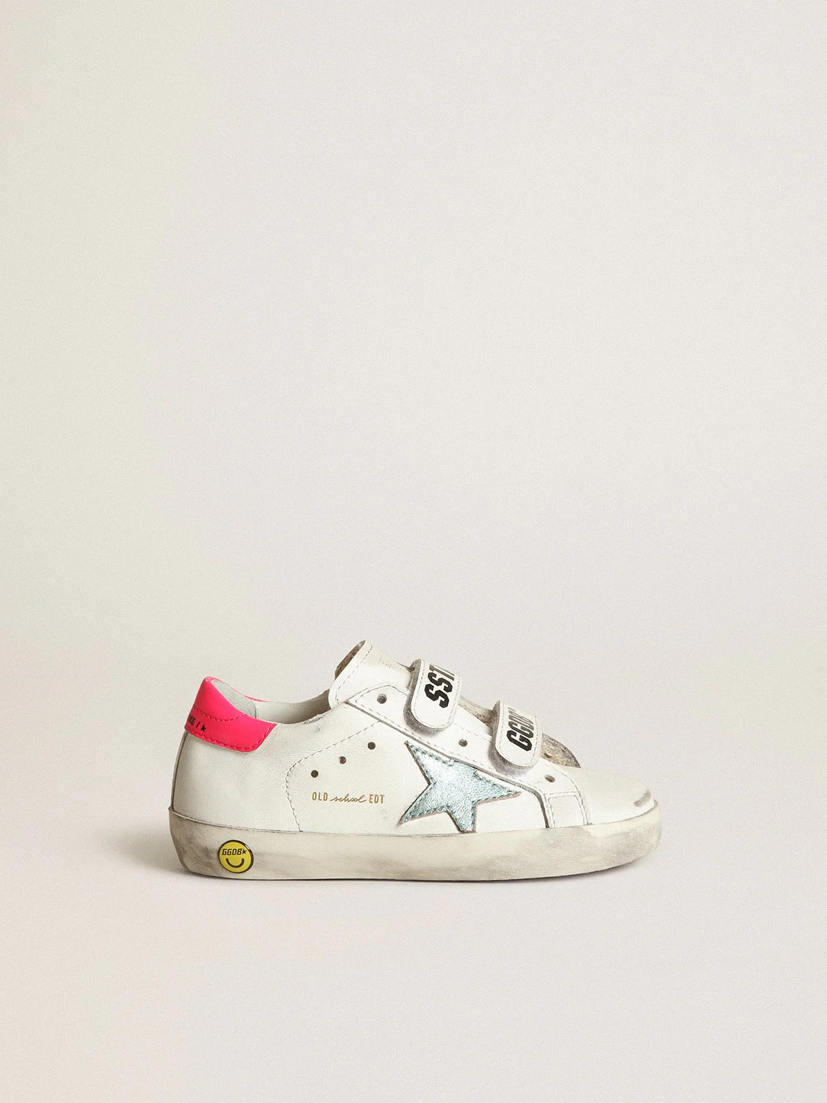 Kids | Junior Old School with Aquamarine Laminated Leather Star | White x Mint x Fluo Fuxia - Image 8