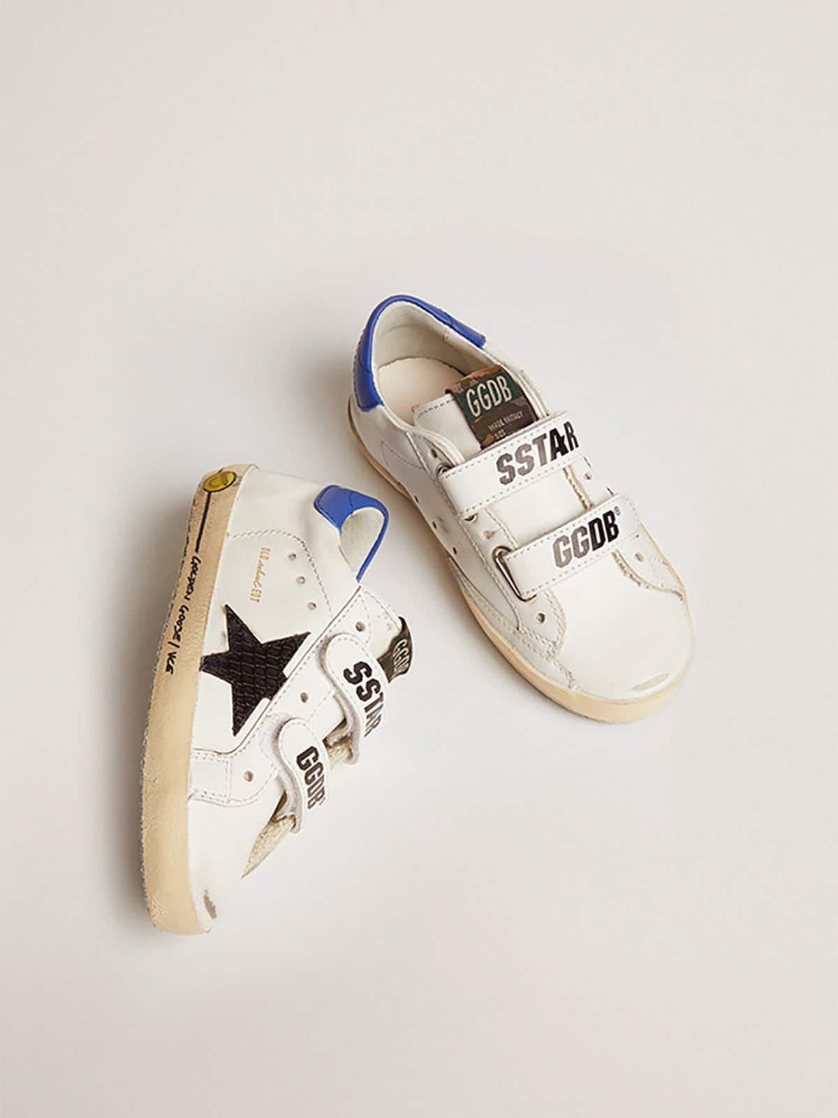 Kids | Junior Old School with Black Snake Print Leather Star | White x Black x Blue - Image 5