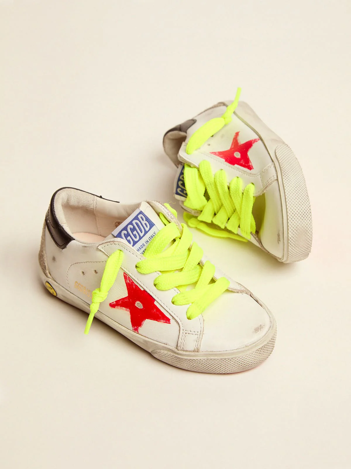 Kids | Junior Super-Star Sneakers with Red Screen Printed Star & Black Heel Tab | White x Red x Black x Ice - Image 2