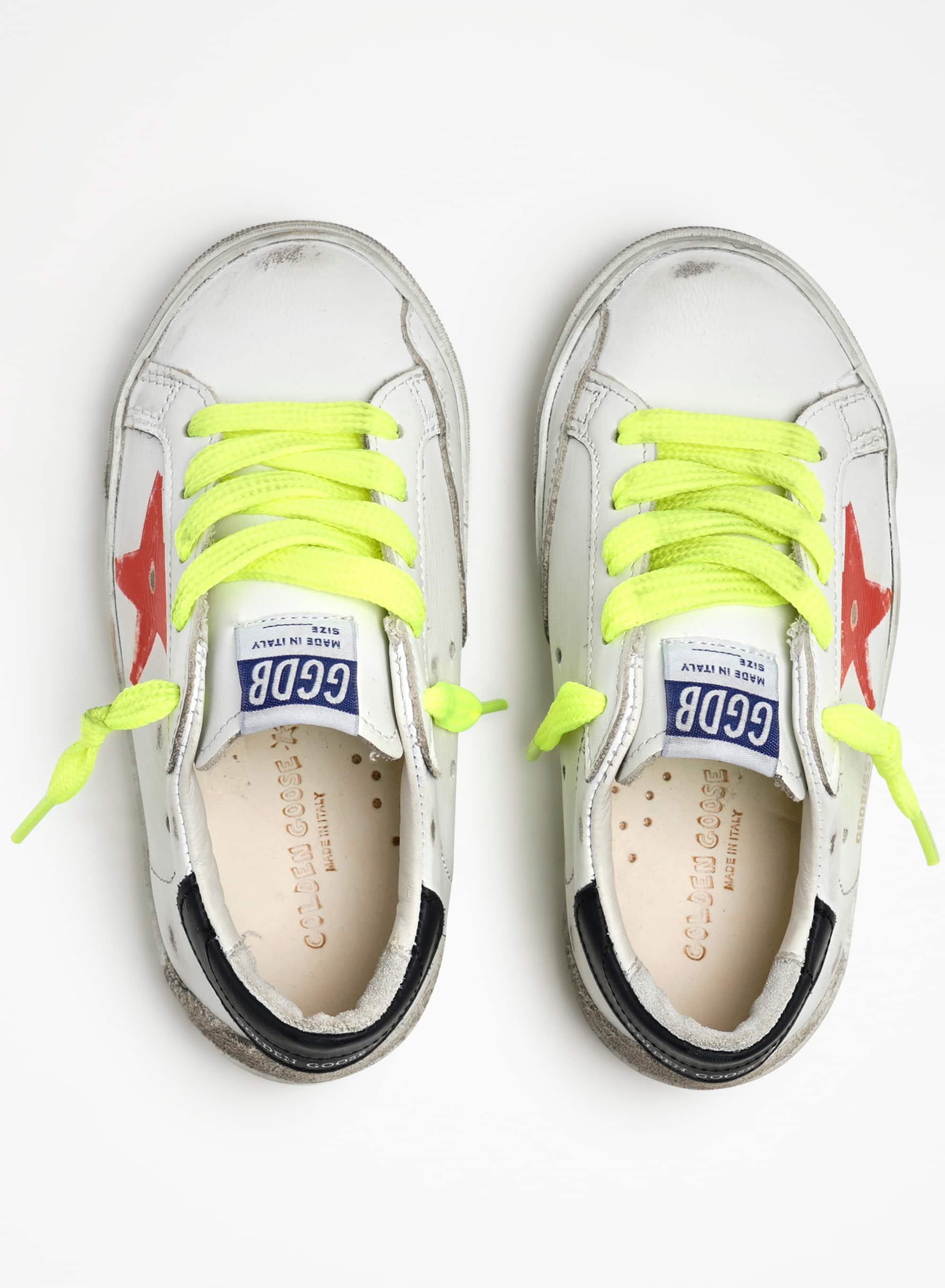 Kids | Junior Super-Star Sneakers with Red Screen Printed Star & Black Heel Tab | White x Red x Black x Ice - Image 5