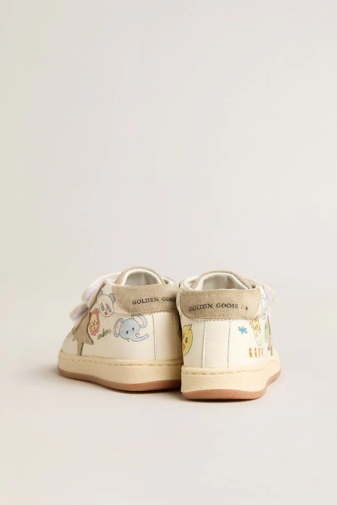Kids | Juniorjune White Nappa with Beige Suede Star & Heel Tab | White x Ice x Multicolor - Image 2