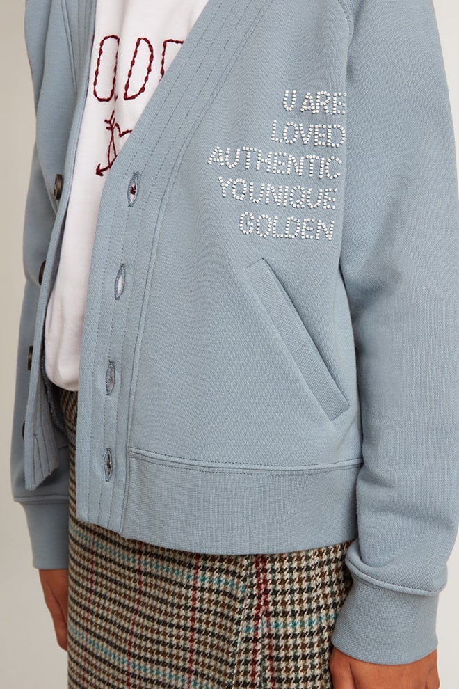 Kids | Light Blue Cotton Cardigan with Beaded Lettering | Citadel - Image 7