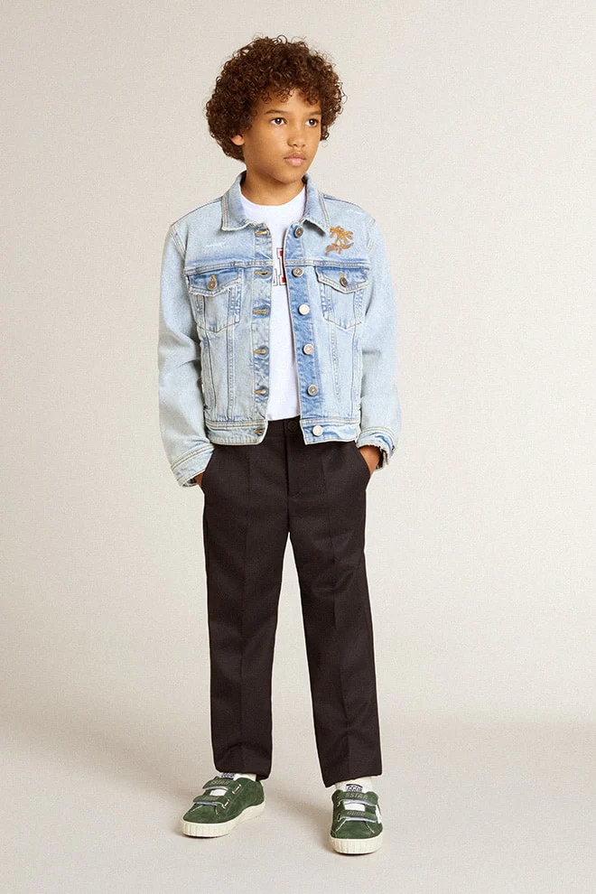 Kids | Light Denim Jacket with Embroidery | Light Blue - Image 11