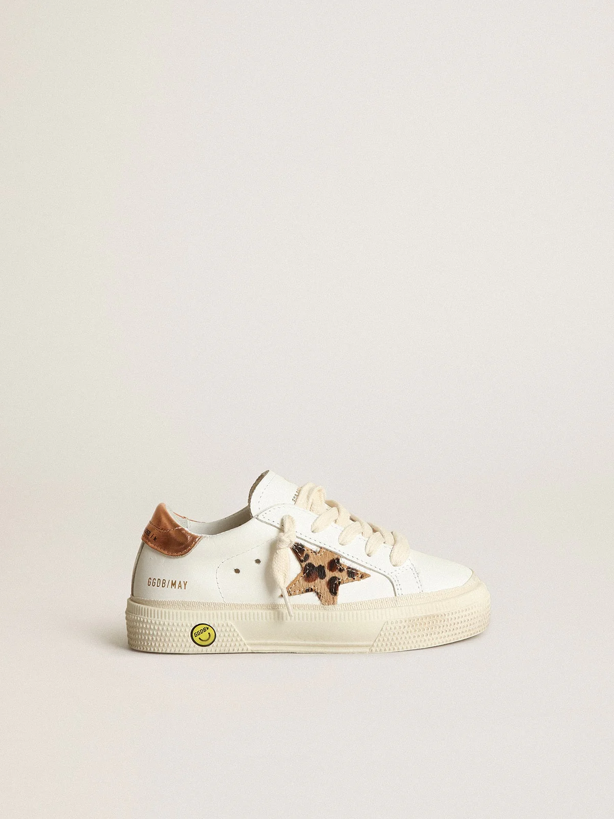 Kids | May Junior with Beige Brown Leo Star & Brown Heel Tab | White x Beige Brown Leo x Chocolate Brown - Image 2