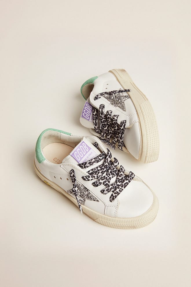 Kids | May Junior with Platinum Star & Acquamarine Heel Tab | White x Platinum x Aquamarine - Image 6