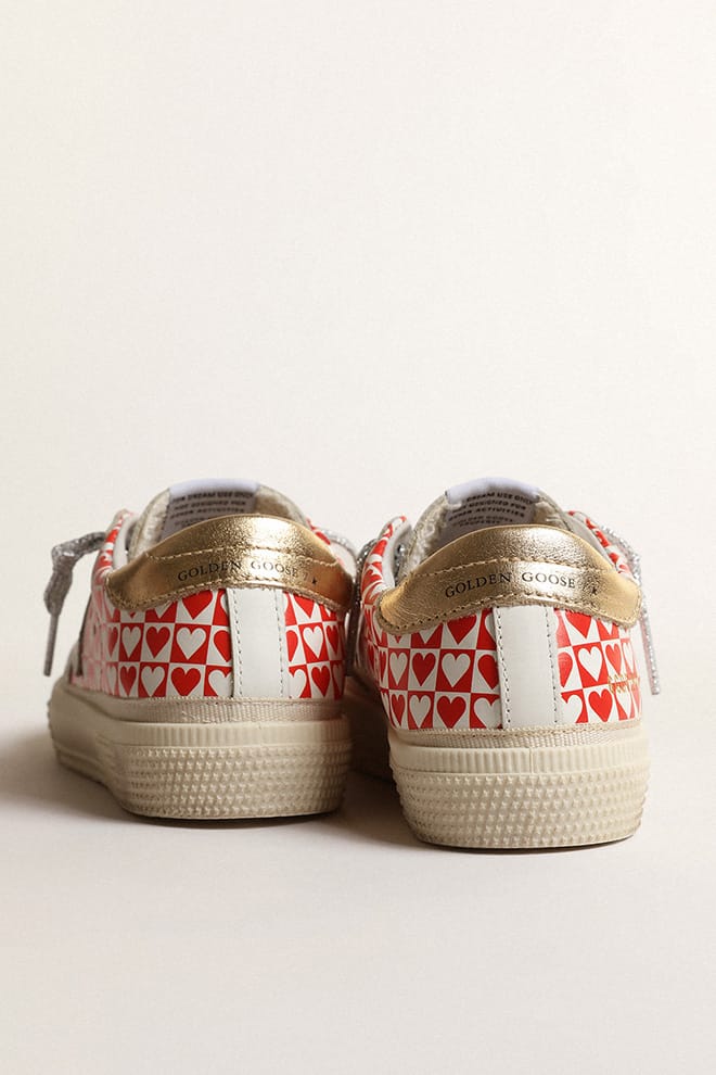 Kids | May Junior with Red & White Hearts & Golden Heel Tab | White x Red Hearts x Gold - Image 4
