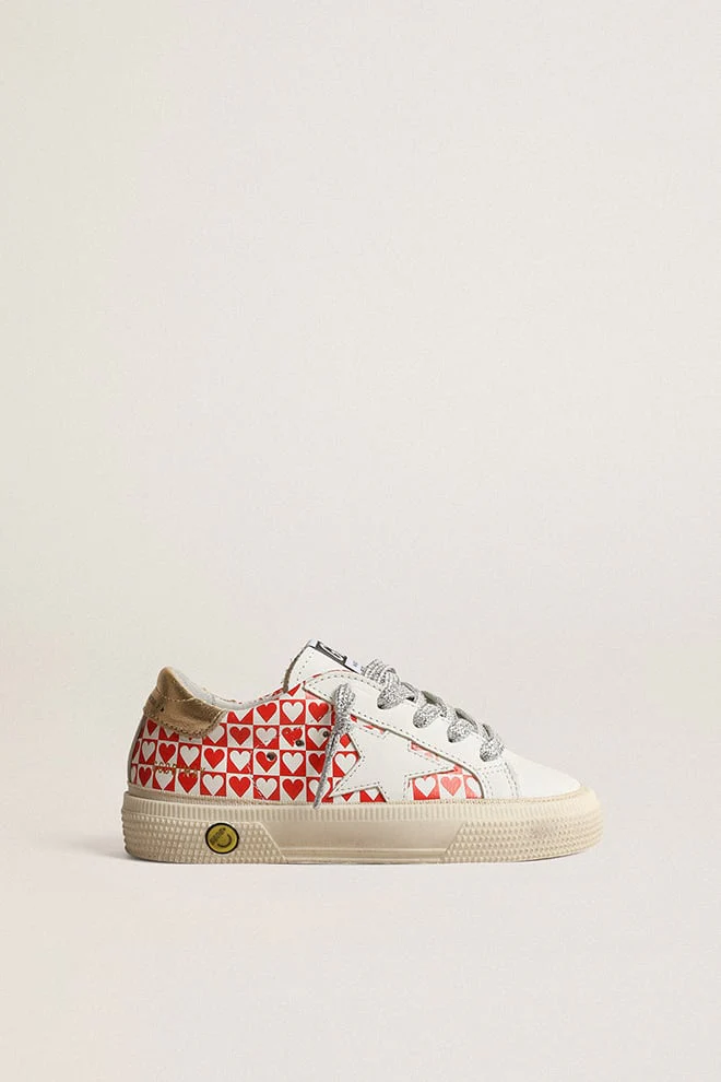 Kids | May Junior with Red & White Hearts & Golden Heel Tab | White x Red Hearts x Gold - Image 5