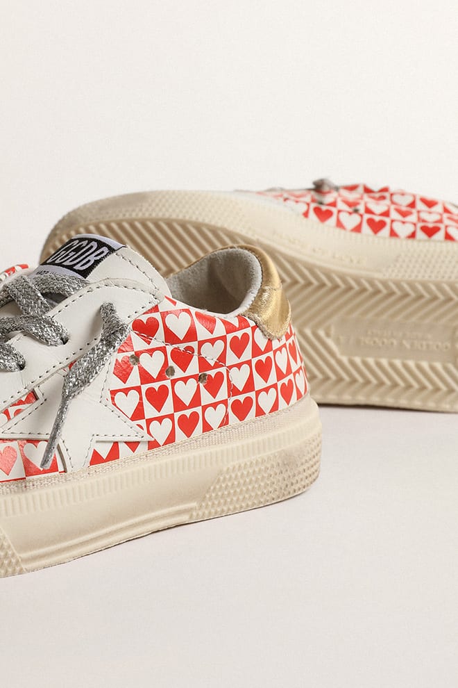 Kids | May Junior with Red & White Hearts & Golden Heel Tab | White x Red Hearts x Gold - Image 7