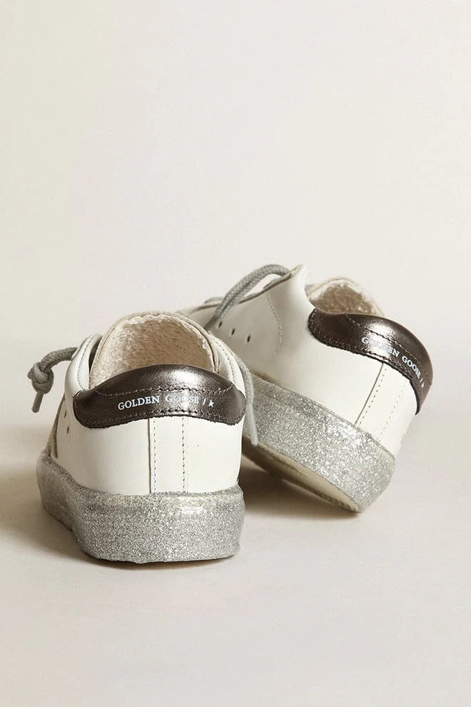 Kids | May Junior with White Leather, Silver Sole & Ice Star | White x Ice x Charcoal Grey - Image 3